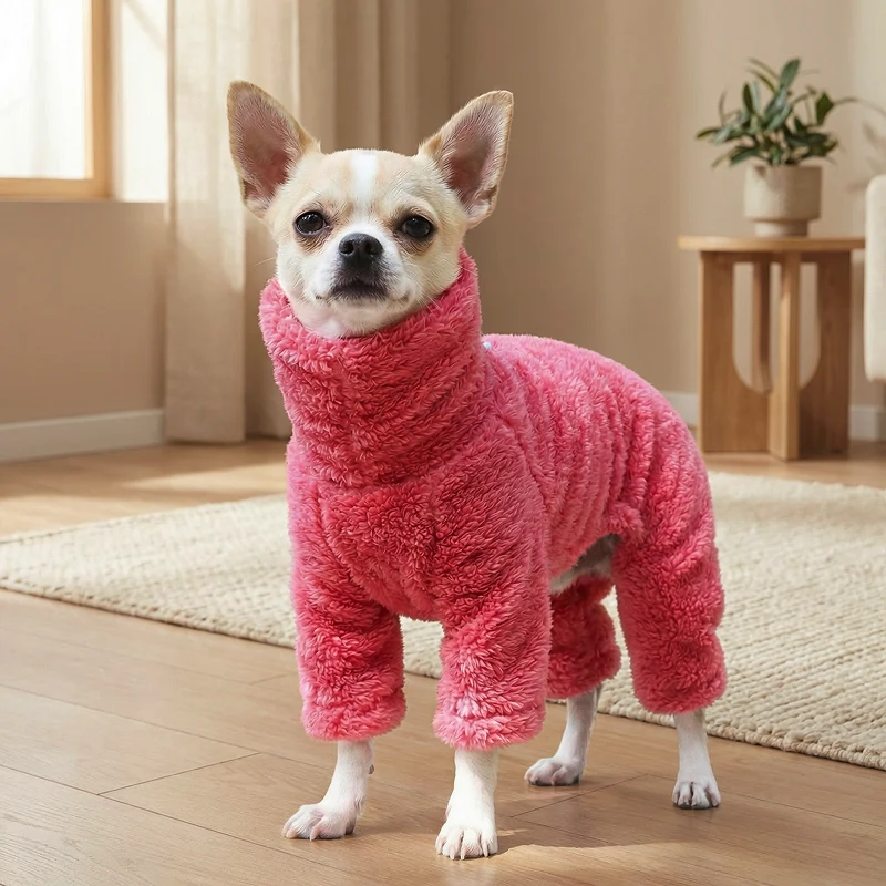 Warme Fleece Honden Onesie Schattige Zachte Hondenpyjama met Hoge Kraag